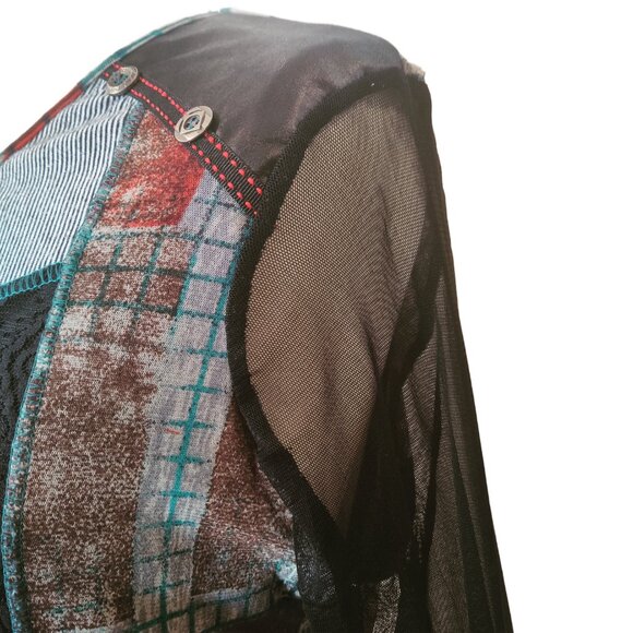 Kaktus Multi Fabric & Lace Patchwork Artsy Tunic Top Size Large - Picture 3 of 9